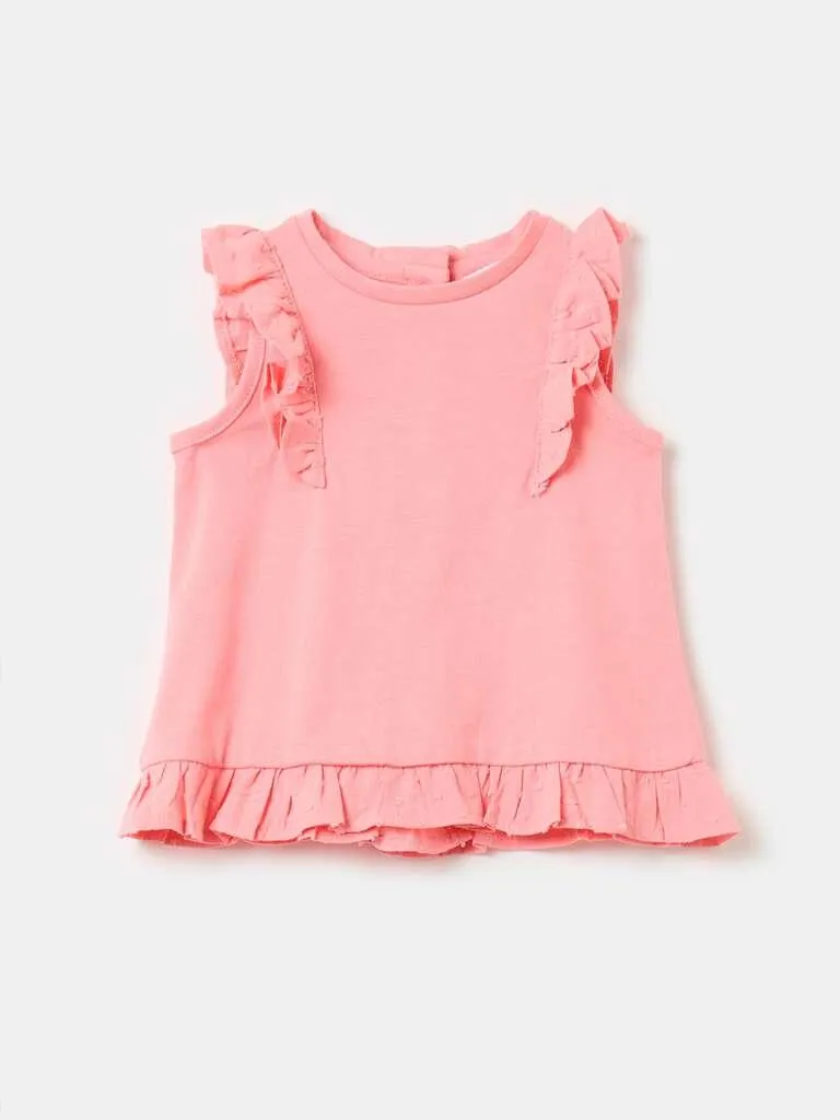 Tank top in organic cotton with flounce Rose