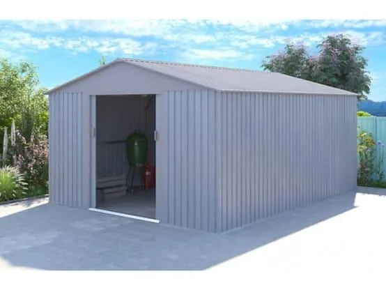 Abri de Jardin Métal Gris Bois Vieilli 321 x 421 x 205 cm 1014 - CHALET & JARDIN