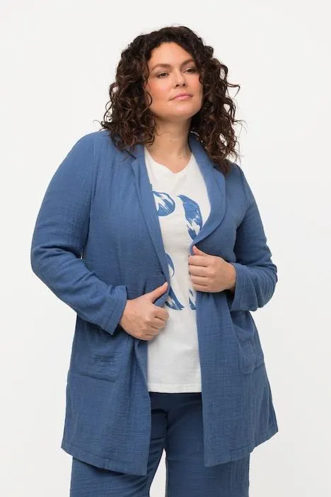 Blazer long avec col à revers, oversized, coton bio