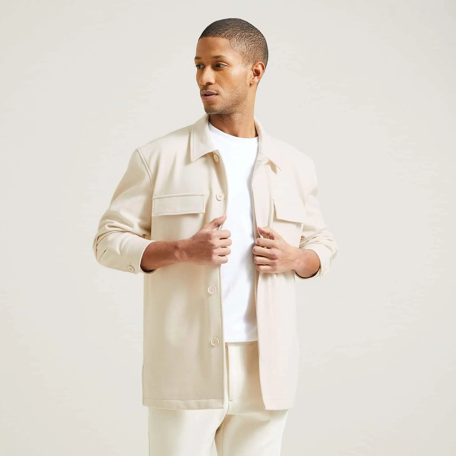 Surchemise regular unie en polyester recyclé - Blanc