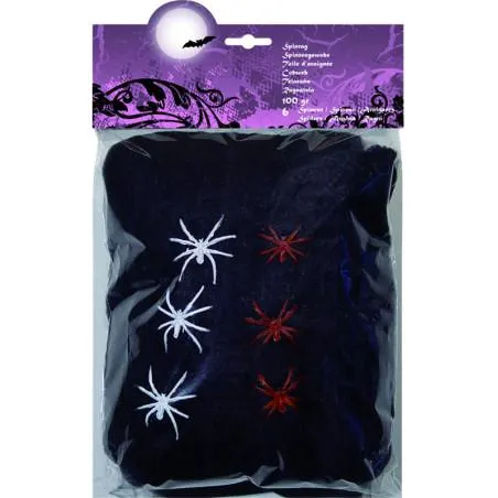 Toile d'araignée noire avec araignées Halloween 100g