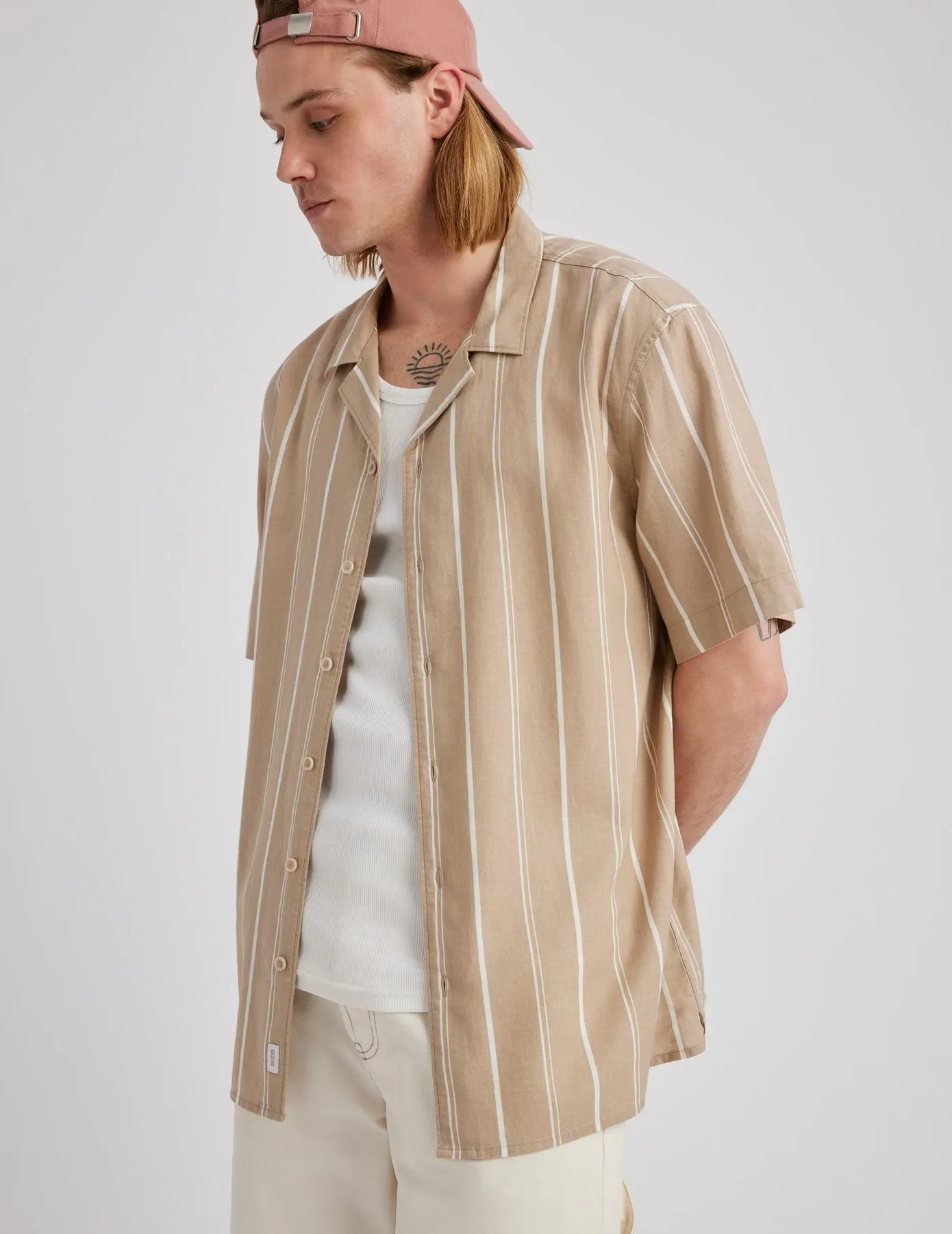 Chemisette rayée en lin - Beige