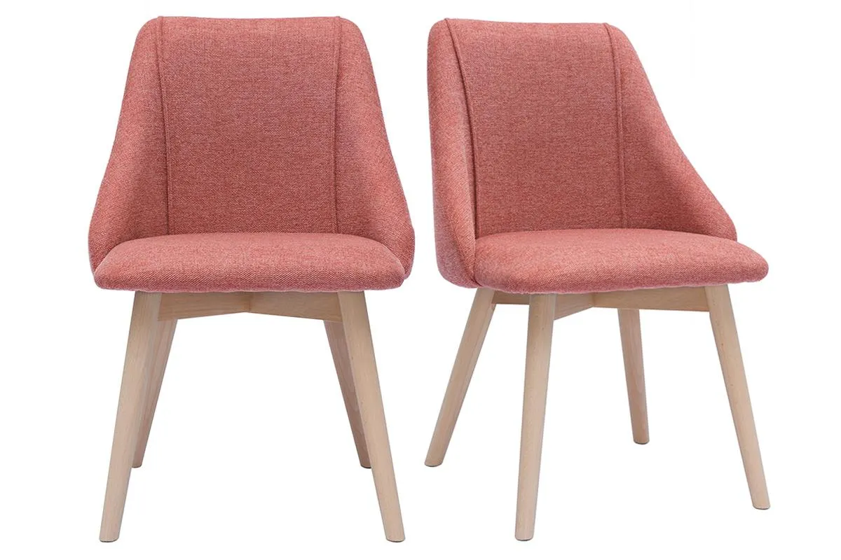 Chaises scandinaves en tissu effet velours texturé terracotta et bois clair (lot de 2) HIGGINS