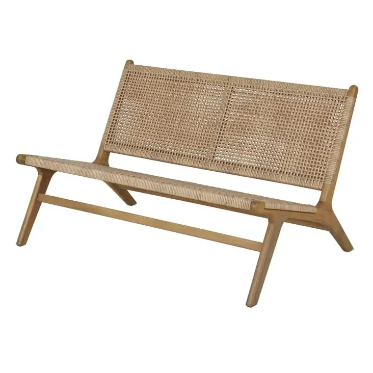 Banqueta de jardín de 2 plazas de resina trenzada efecto ratán y madera de acacia maciza