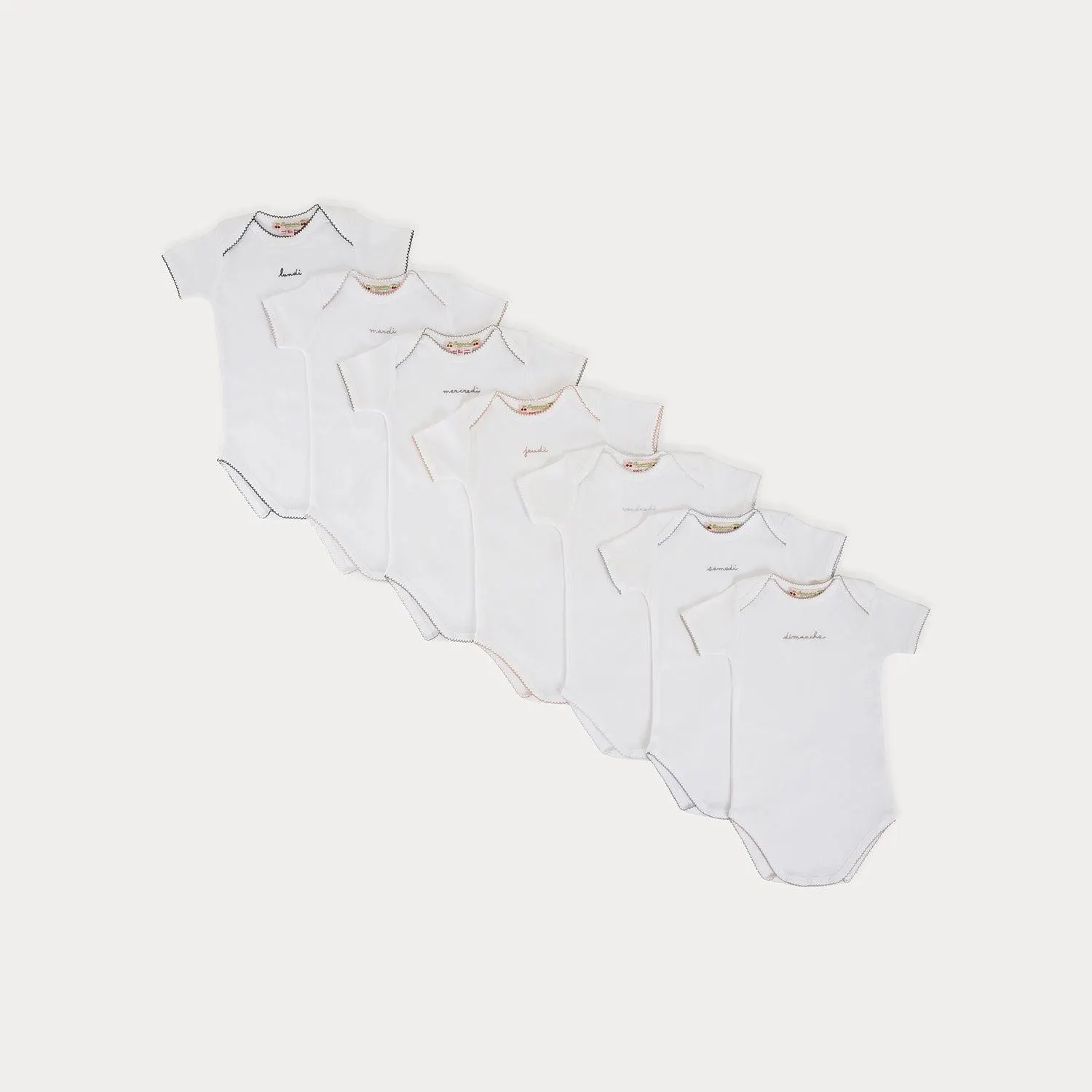 Semainier de bodys brodés bébé blanc