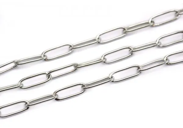 Chaîne Maille Trombone Rectangle en Acier Inoxydable - Dim. : 10 x 3 x 1 mm - Couleur Argent (Vendue par 50 cm)