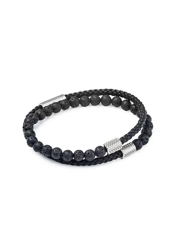 Black Beads Wrap Men's Bracelet