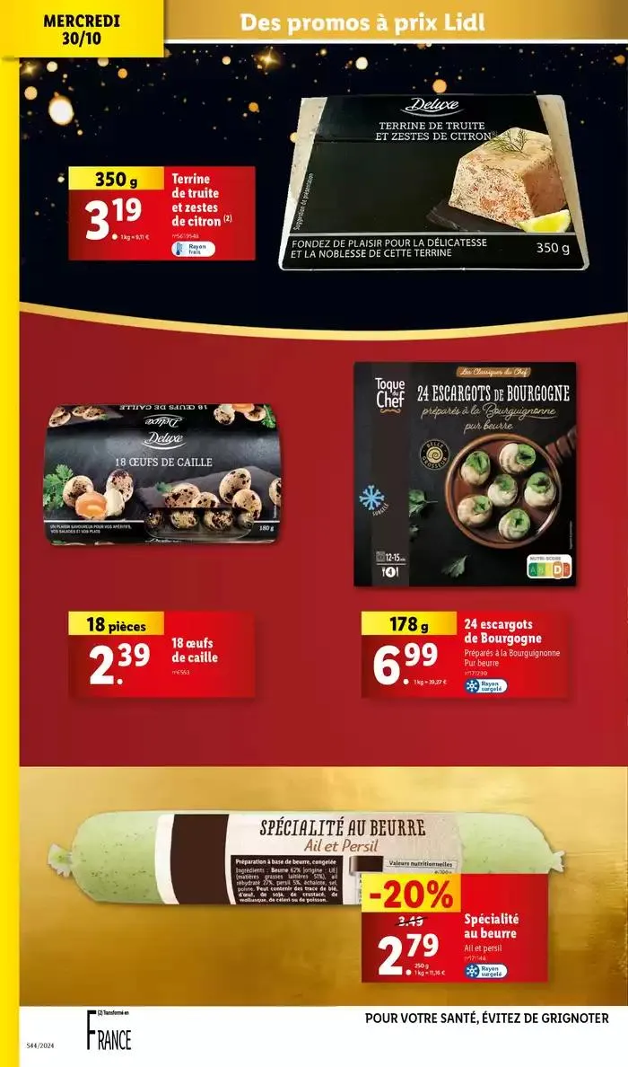 Bénéficiez de promotions sur une sélection de produits, incluant viande, fruit et fromage du 30 octobre au 5 novembre 2024 - Catalogue page 20