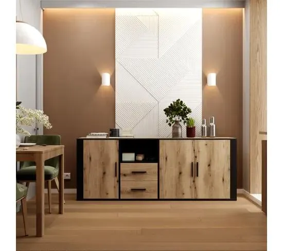 Buffet LOKI Imitation chêne et noir