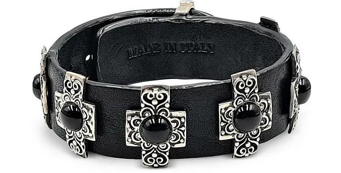 Onyx, Sterling Silver and Leather Bracelet