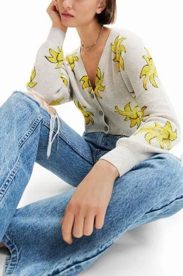 Cardigan court maille soleils