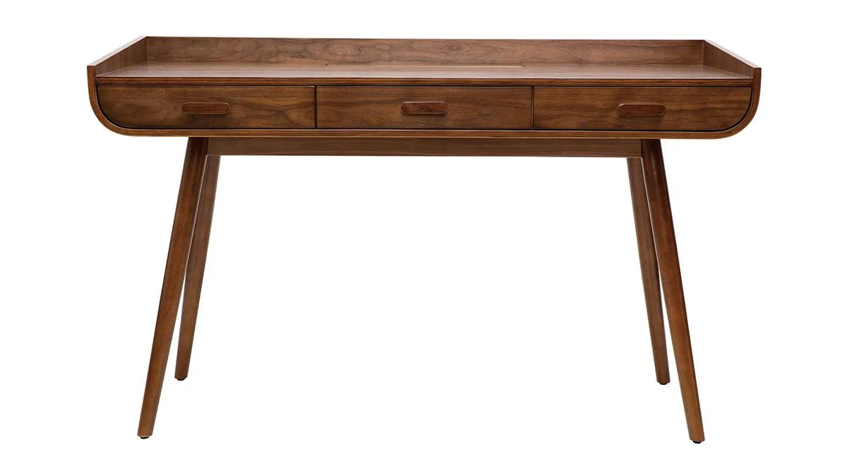 Bureau avec rangements 3 tiroirs vintage bois foncé noyer L132 cm HALLEN
