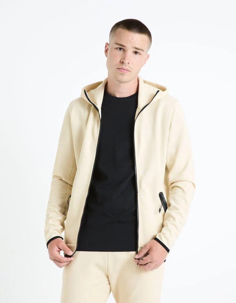Sweat zippé à capuche coton mélangé - beige
