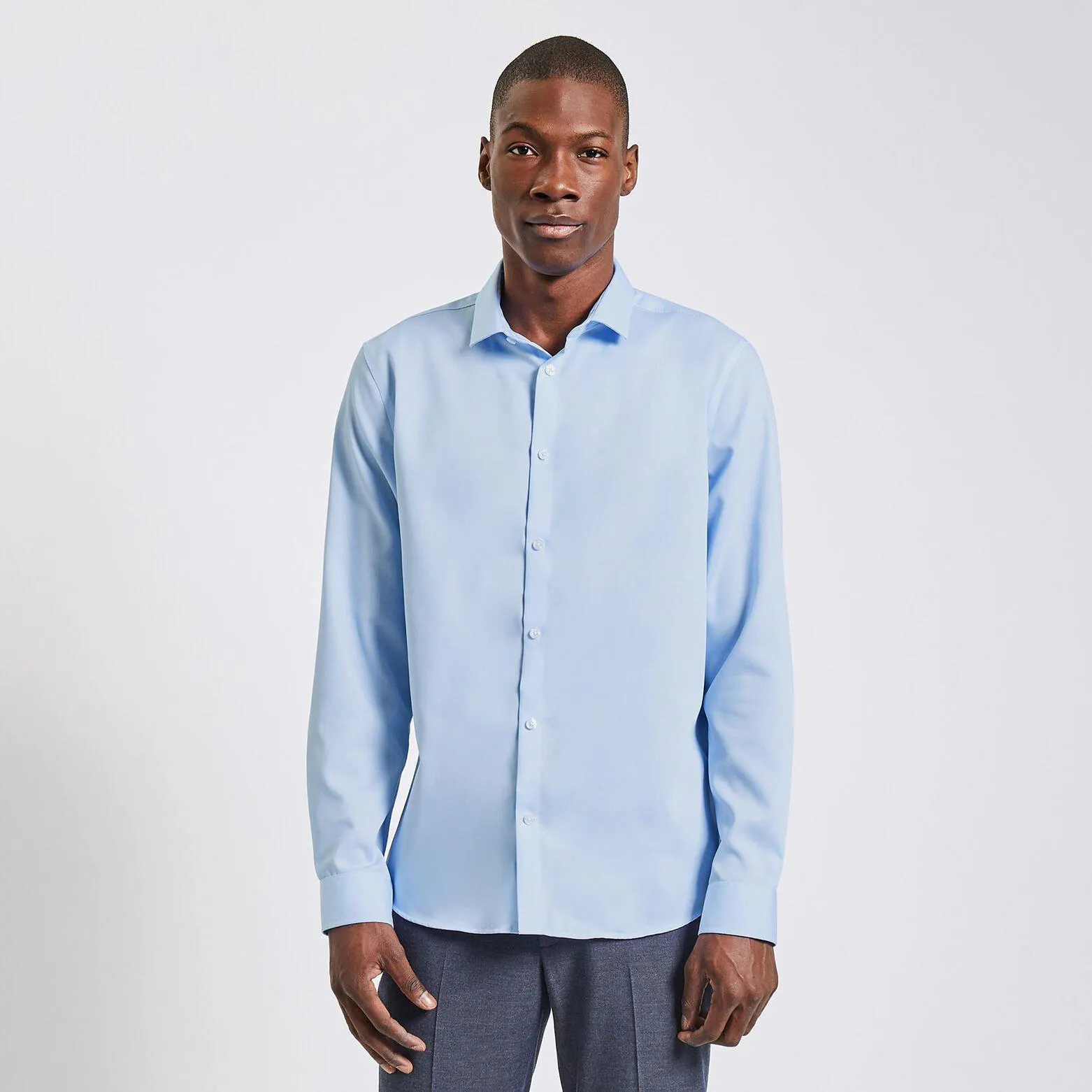 Chemise regular sans repassage unie coton - Bleu clair