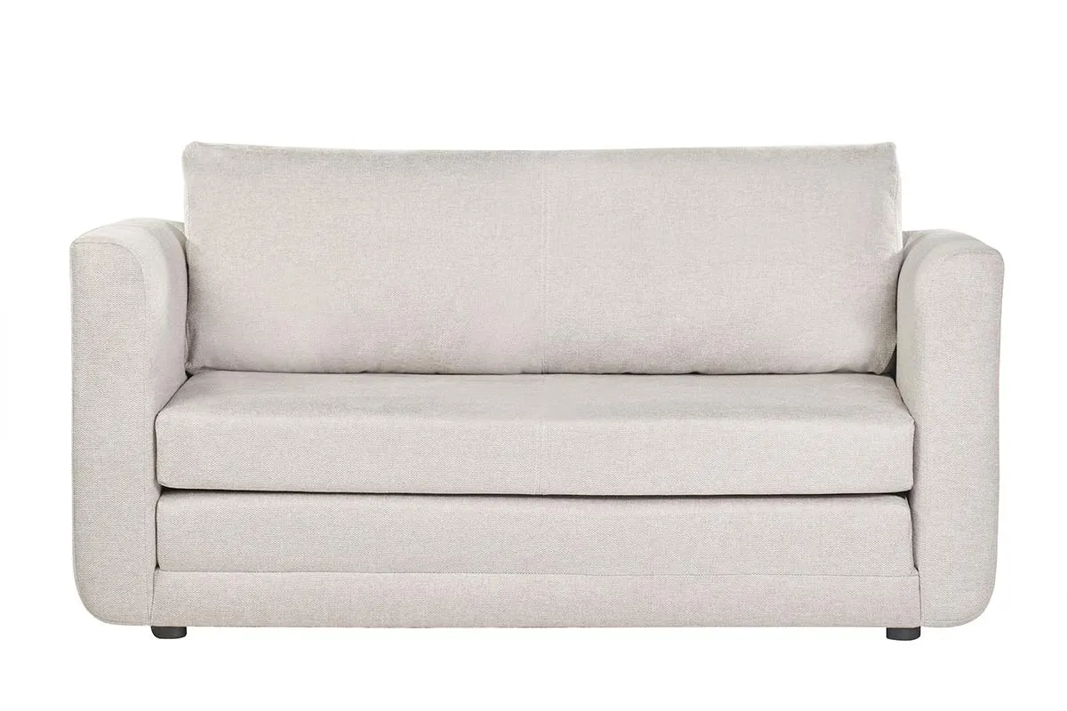 Canapé convertible 2 places en tissu effet velours texturé beige LEON