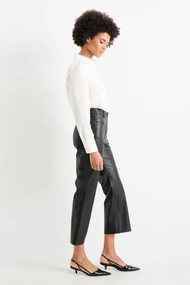 Trousers - high waist - flared fit - faux leather