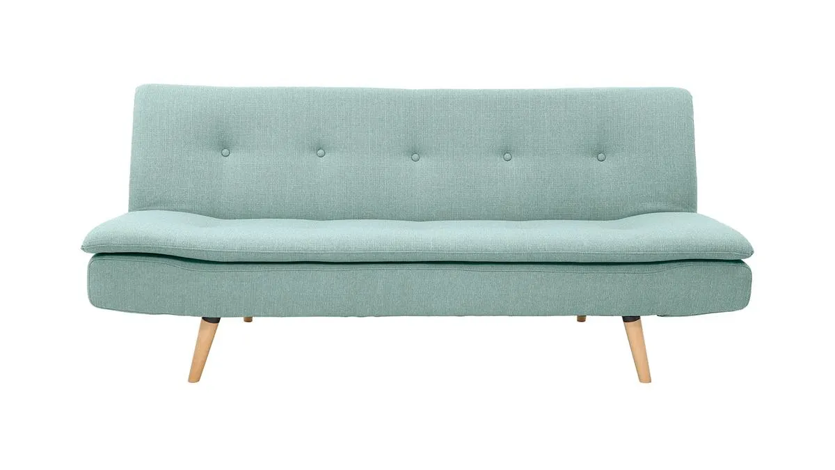 Canapé convertible scandinave 3 places en tissu vert lagon et bois clair SENSO