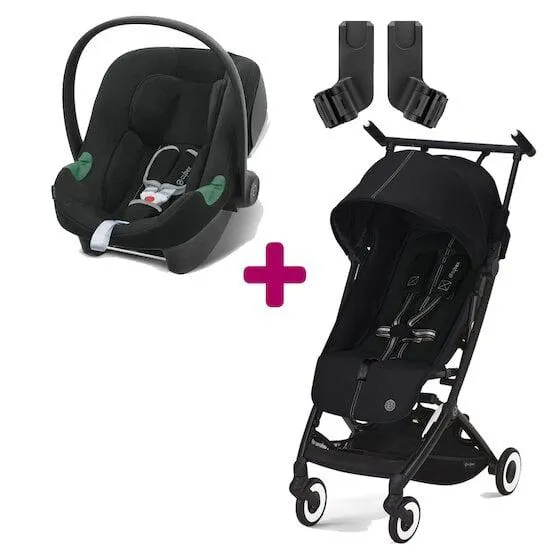 Pack poussette duo Libelle Moon Black + Coque Aton B2 i-Size Volcano Black + adaptateurs coque de Cybex