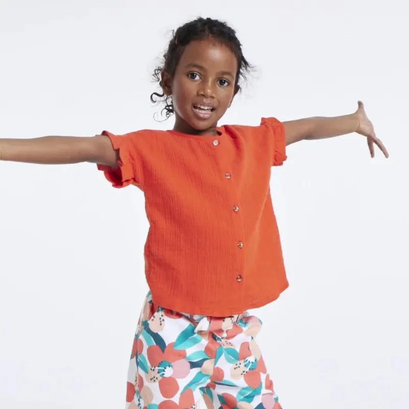 Blouse en gaze de coton unie rouge fille