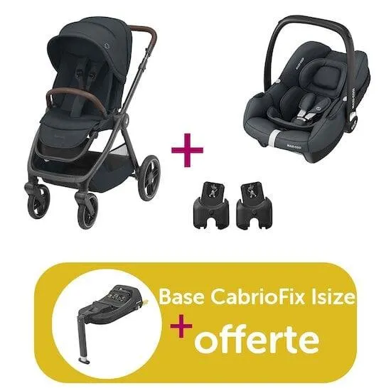 Pack poussette duo Oxford Essential Graphite + coque cabriofix Essential Graphite + adaptateurs = base CabrioFix i-size offerte de Maxi Cosi