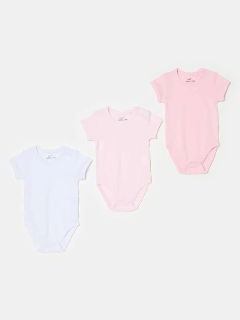 Three-pack cotton bodysuits with short sleeves Blanc/rose