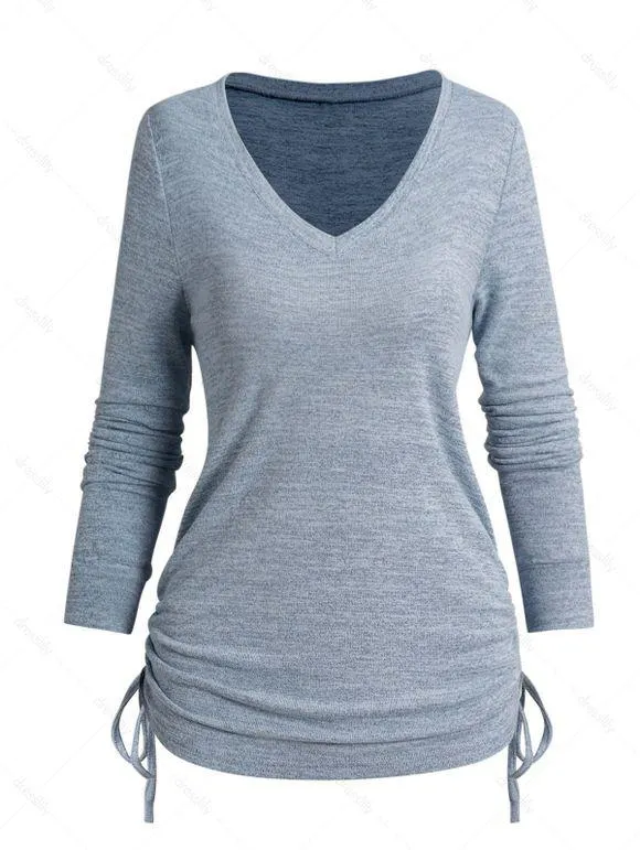 Top Chiné à Manches Longues à Col V à Côté