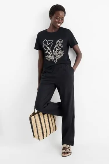 Cloth trousers - high waist - straight fit - linen blend