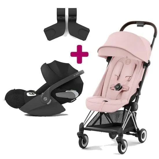 Pack poussette duo Coya Peach Pink + coque Cloud T sepia Black + adaptateurs coque de Cybex