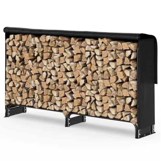 Serre bûche 2m avec housse noire - métal anti-rouille - support bois cheminée - range bois intérieur et extérieur - VOUNOT®