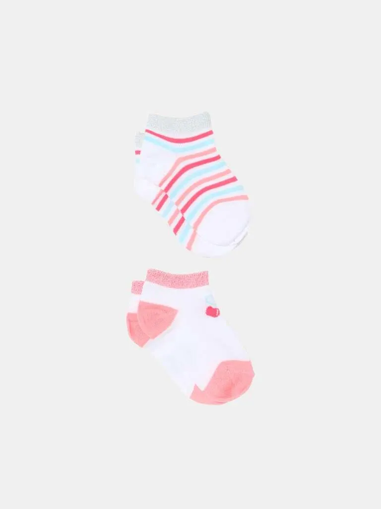 Two-pack short socks with striped pattern Blanc/rose