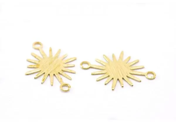 10 Connecteurs Soleil avec 2 boucles en Laiton Brut - Diamètre : 13 mm - Couleur Doré