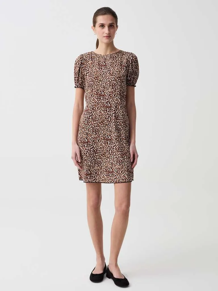 Short dress with puff sleeves Noir/marron