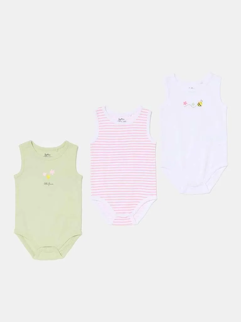 Three-pack bodysuits in organic cotton with print Rose/vert