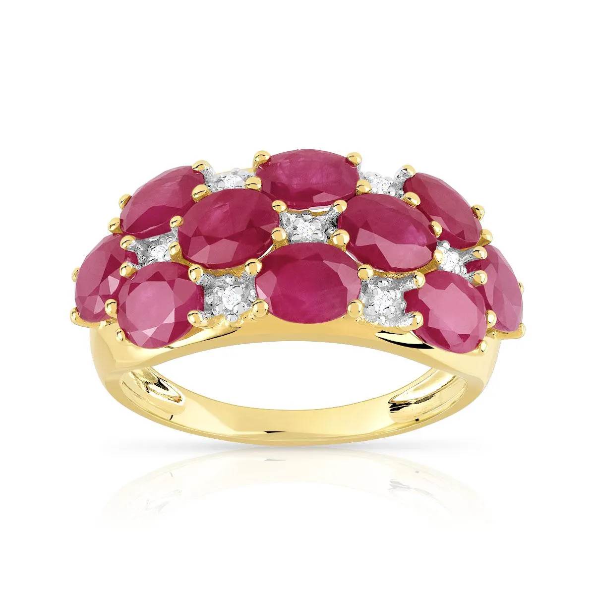 Bague or 750 2 tons rubis ovales et diamants