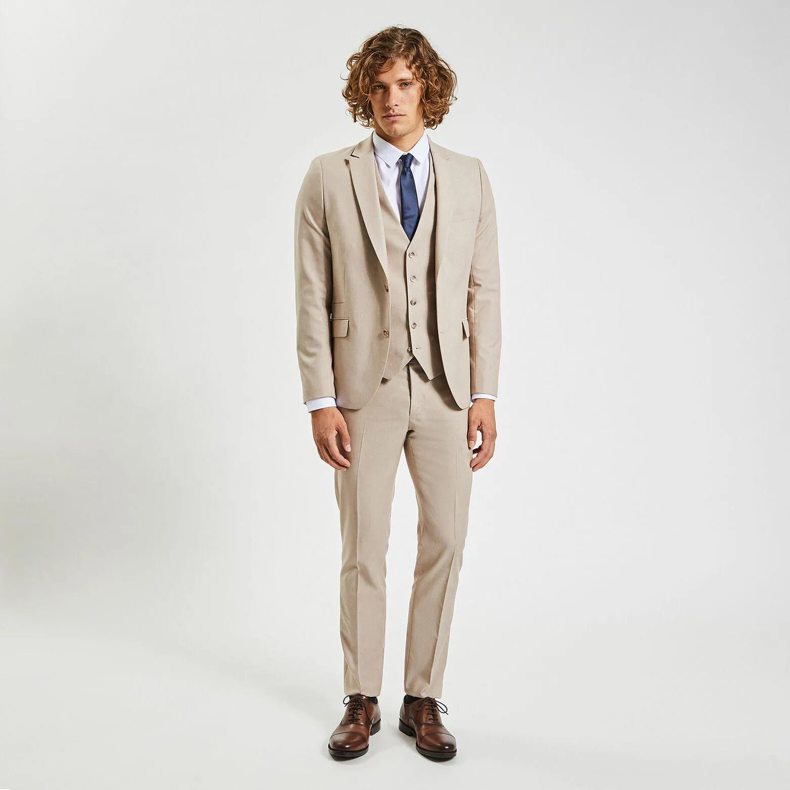 Costume 3 pièces slim bi-ton - Beige