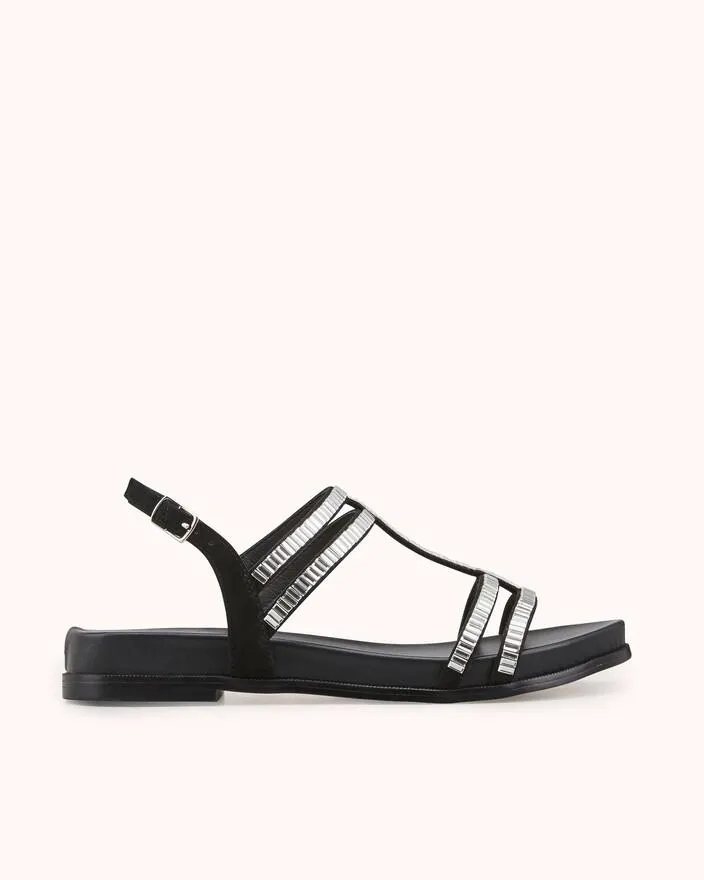 SANDALE PLATE HOLANA en nubuck noir