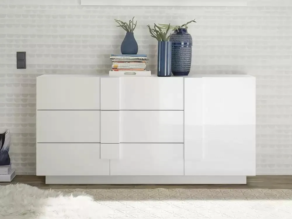 Bahut 1 porte 3 tiroirs Kaspi blanc brillant