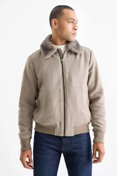 Jacket with faux fur trim