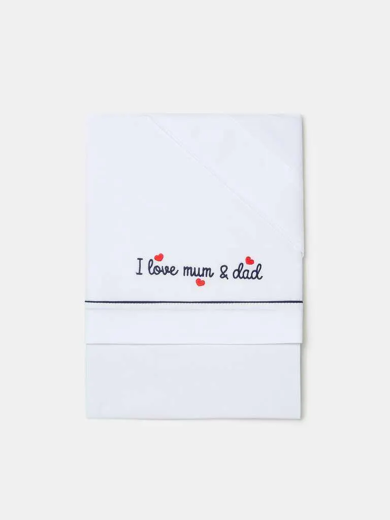 I Love Mum & Dad three-piece cotton crib set Blanc optique