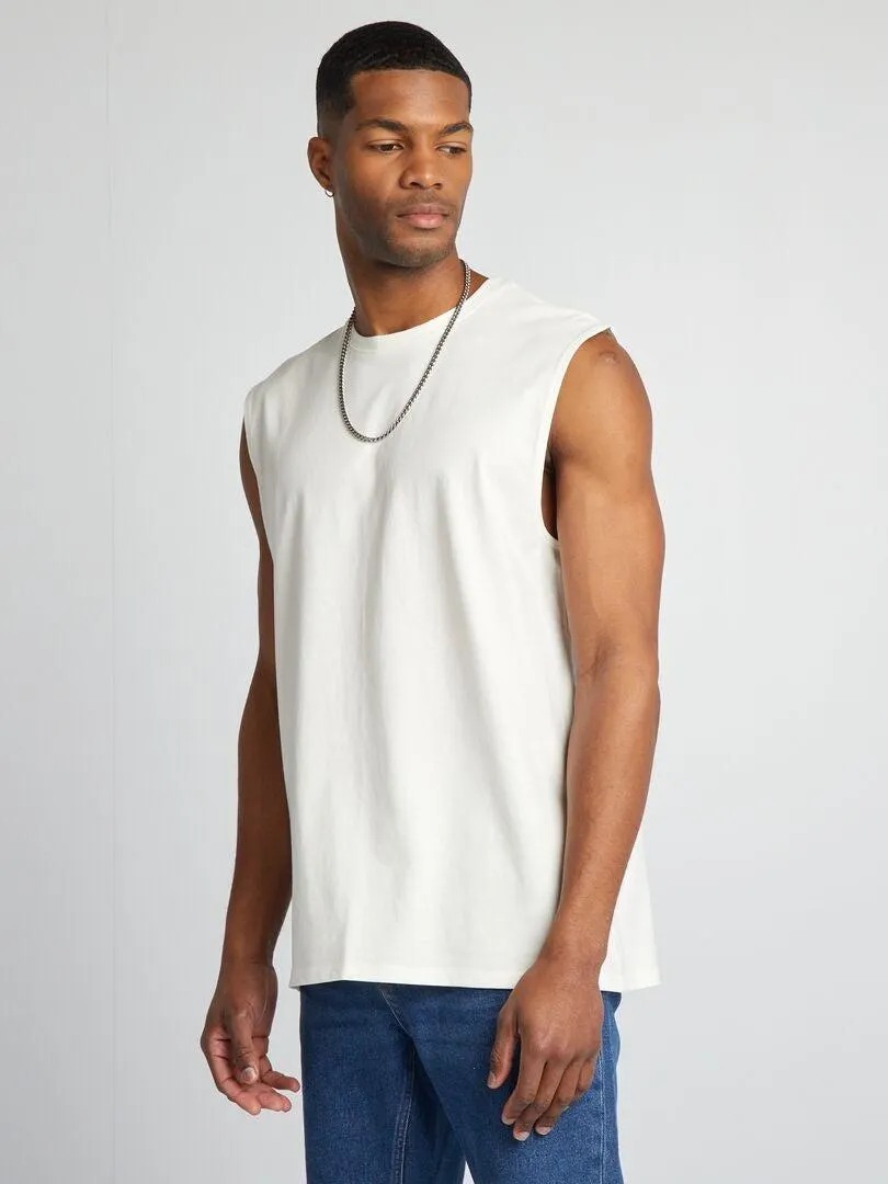 Camiseta sin mangas de punto liso - BLANCO
