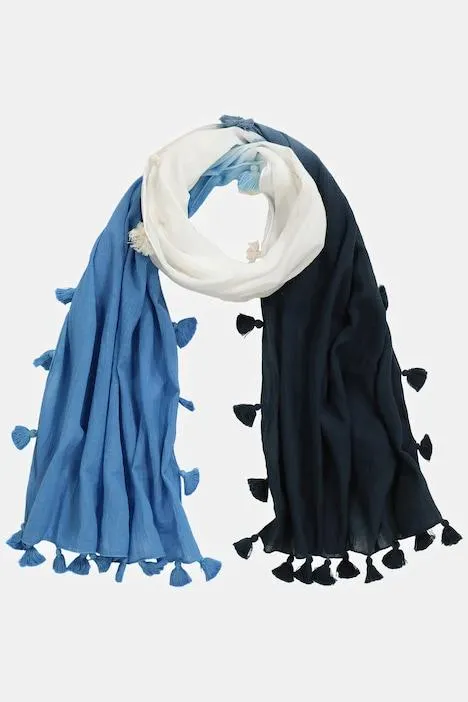 Foulard, dégradé de couleurs, pompons