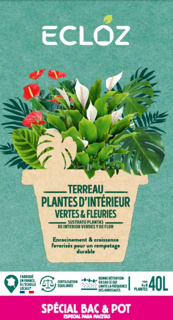 Terreau plantes vertes et d'intérieur 40L - ECLOZ