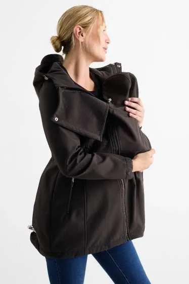 Maternity softshell jacket with hood and baby pouch