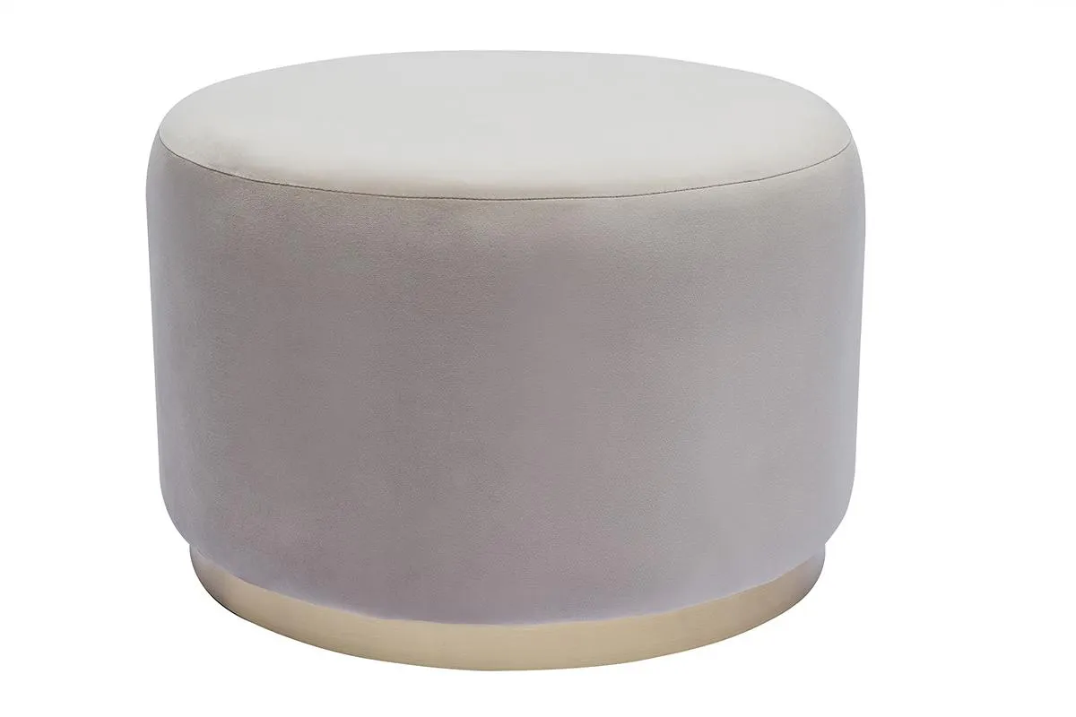 Pouf rond en velours taupe et métal doré D54 cm AMAYA