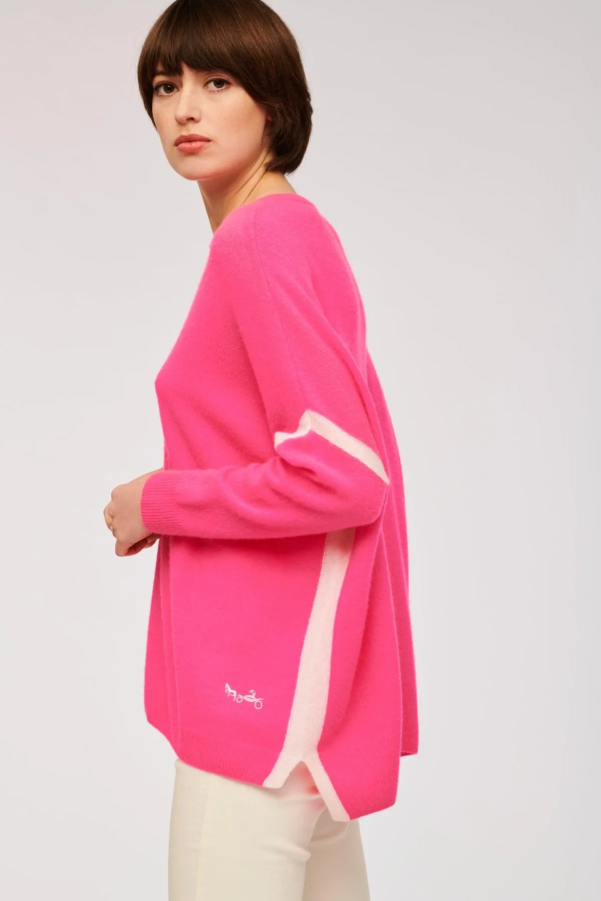 Pull col v en cachemire bi-color