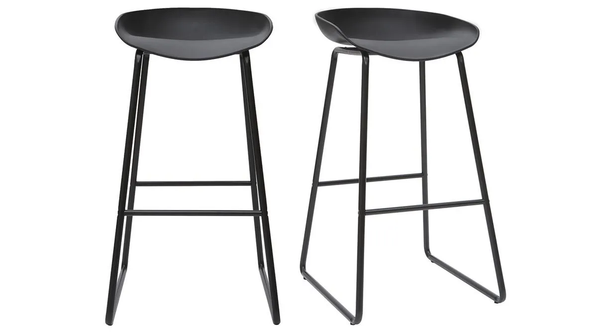 Tabourets de bar design noirs H75 cm (lot de 2) PEBBLE