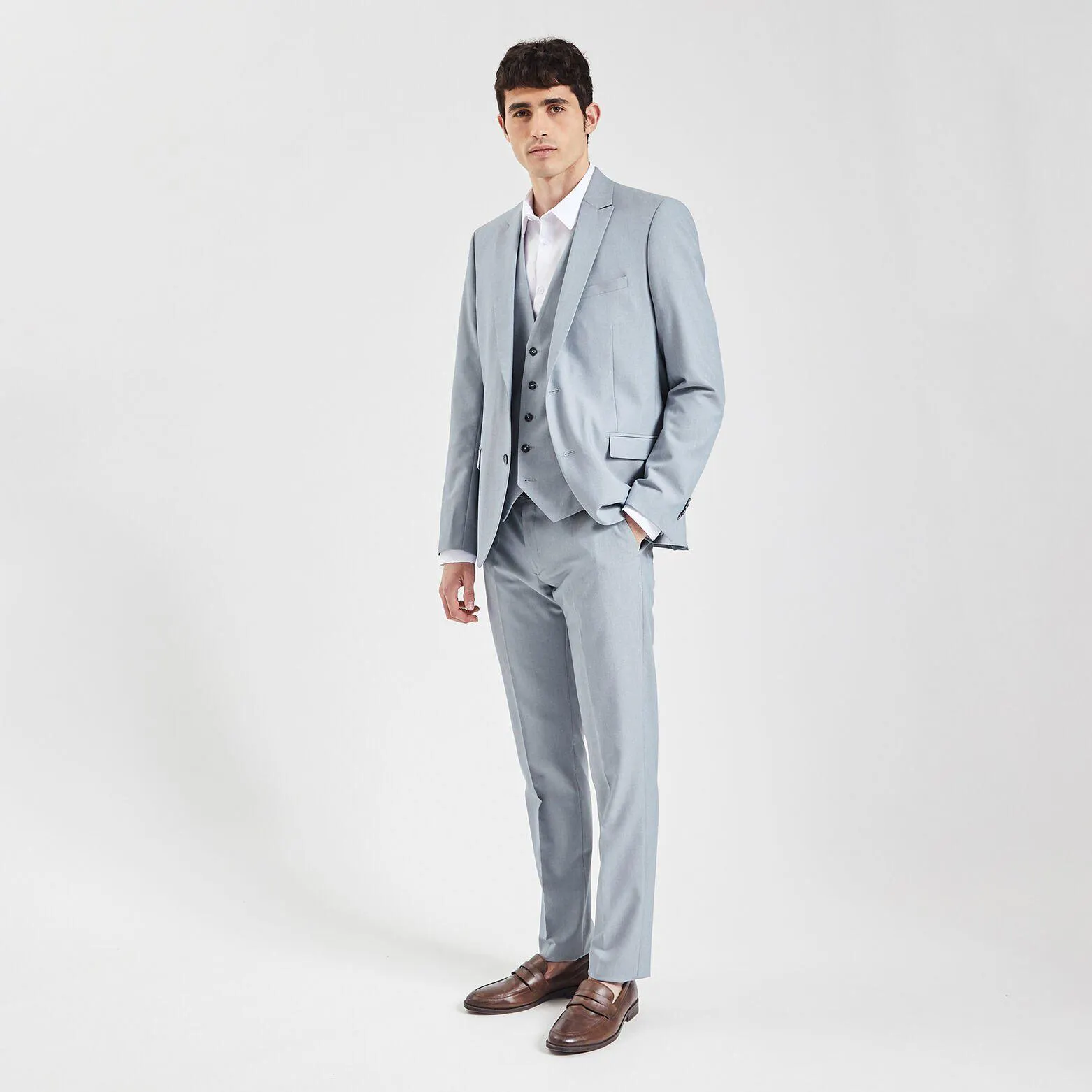 Costume 3 pièces slim bi-ton - Bleu moyen