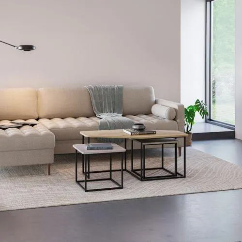 Table basse gigogne ZOYA imitation chêne et crème