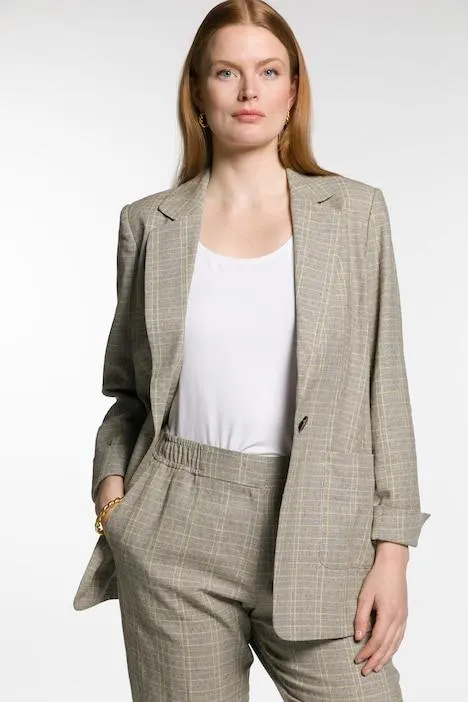 Blazer à carreaux, col à revers, demi-doublure