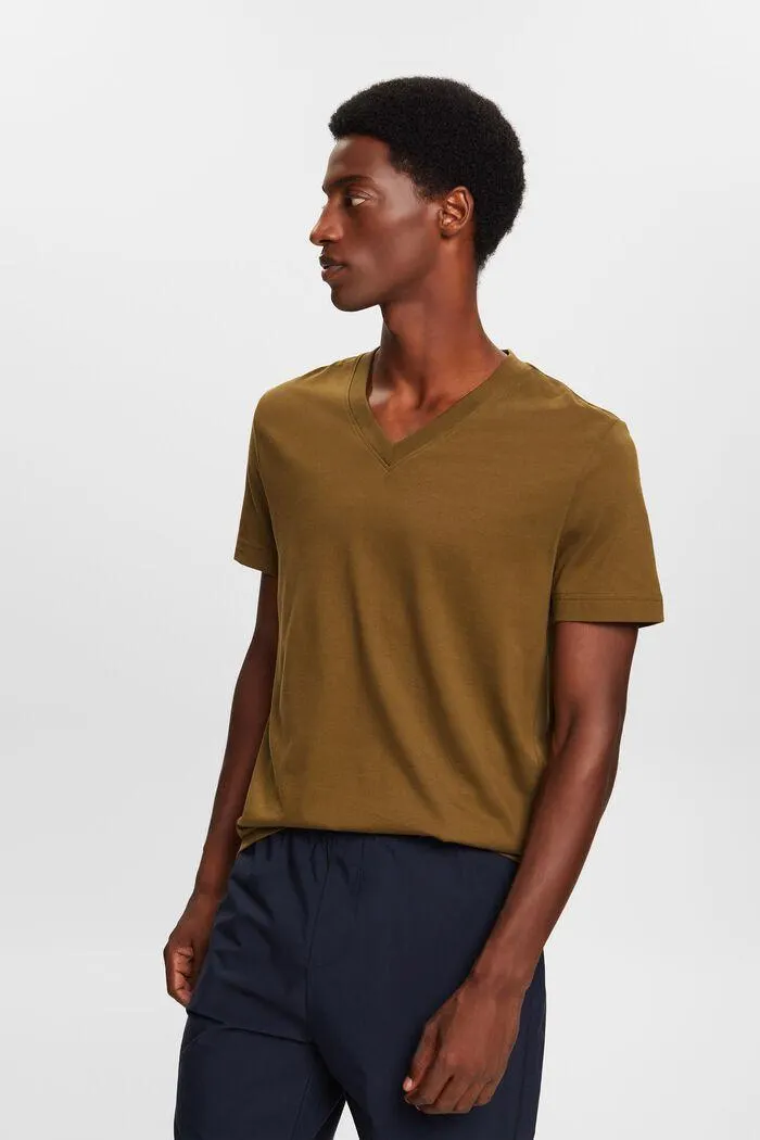 T-shirt en jersey à encolure en V, 100 % coton